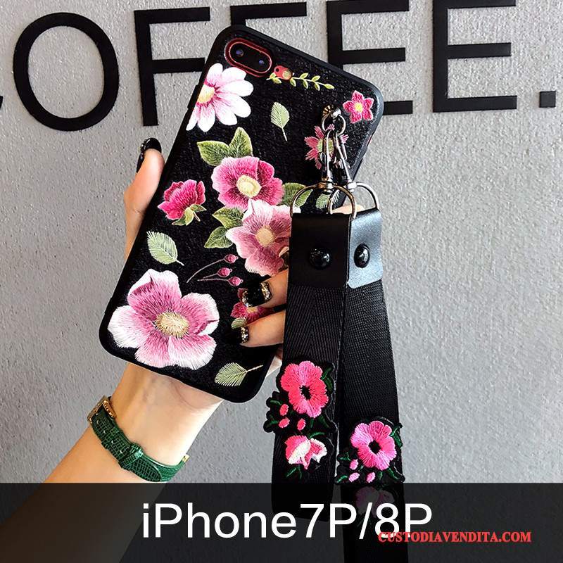 Custodia iPhone 8 Plus Silicone Ornamenti Appesitelefono, Cover iPhone 8 Plus Colore Marchio Di Tendenza Fiori