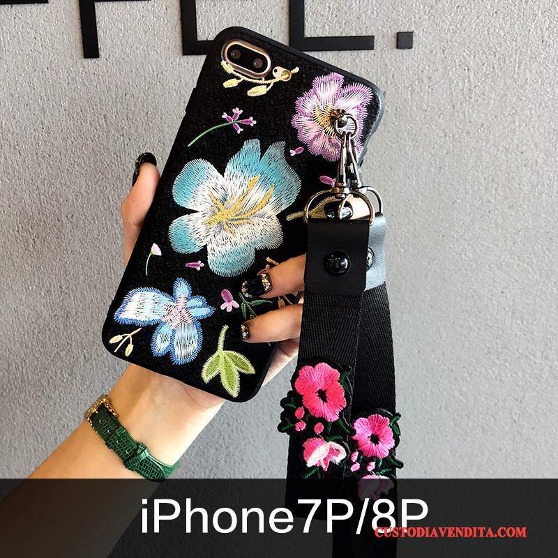 Custodia iPhone 8 Plus Silicone Ornamenti Appesitelefono, Cover iPhone 8 Plus Colore Marchio Di Tendenza Fiori