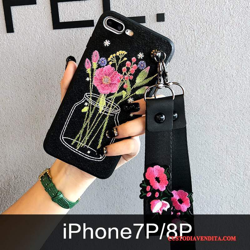 Custodia iPhone 8 Plus Silicone Ornamenti Appesitelefono, Cover iPhone 8 Plus Colore Marchio Di Tendenza Fiori