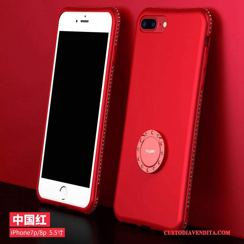 Custodia iPhone 8 Plus Strass Morbido Supporto, Cover iPhone 8 Plus Silicone Macchiati Rosso