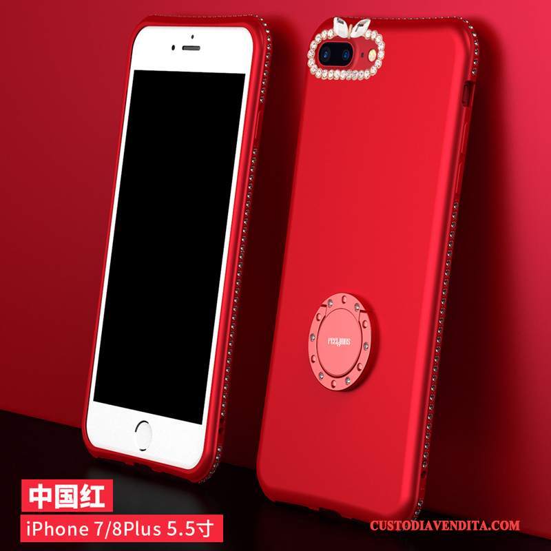 Custodia iPhone 8 Plus Strass Morbido Supporto, Cover iPhone 8 Plus Silicone Macchiati Rosso