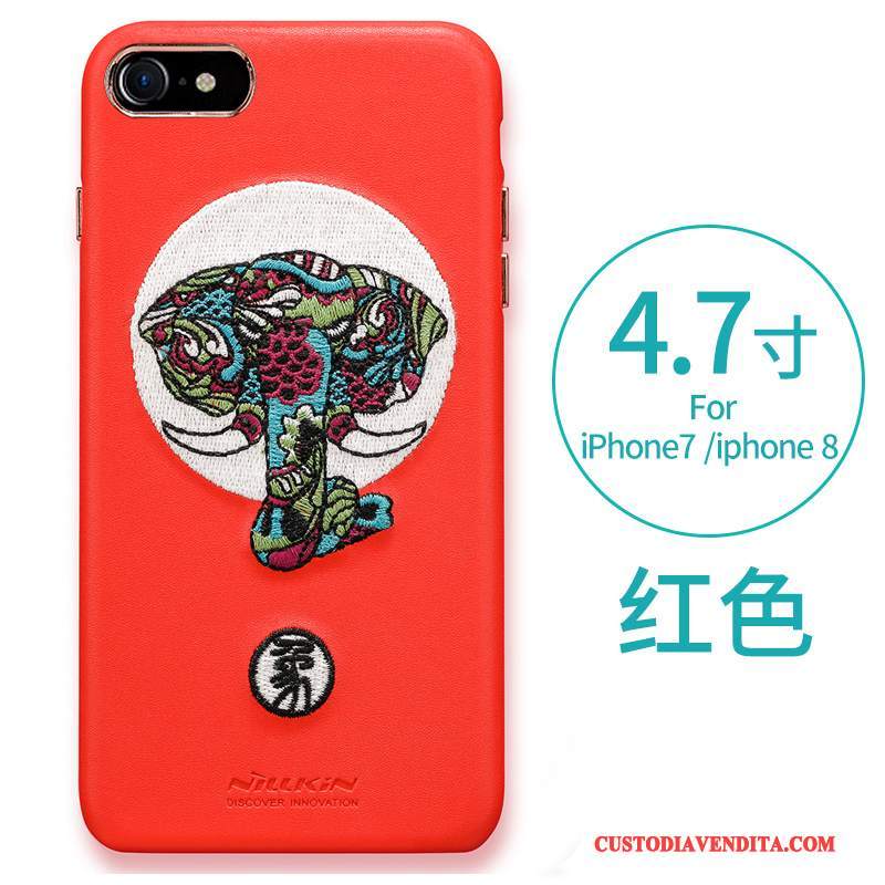 Custodia iPhone 8 Protezione Orotelefono, Cover iPhone 8 Pelle Rosso