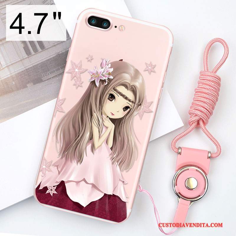 Custodia iPhone 8 Silicone Ornamenti Appesi Anti-caduta, Cover iPhone 8 Rosa Morbido