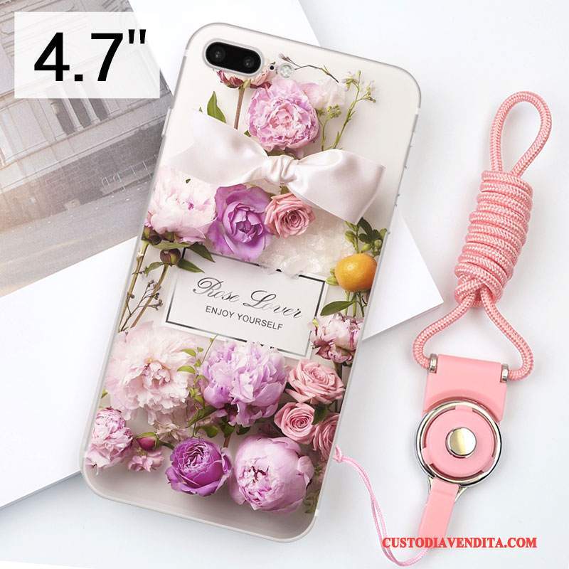 Custodia iPhone 8 Silicone Ornamenti Appesi Anti-caduta, Cover iPhone 8 Rosa Morbido