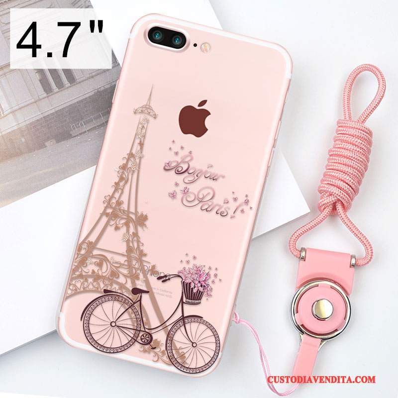 Custodia iPhone 8 Silicone Ornamenti Appesi Anti-caduta, Cover iPhone 8 Rosa Morbido