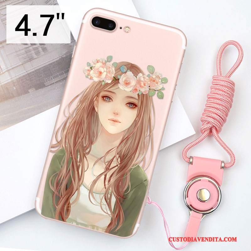 Custodia iPhone 8 Silicone Ornamenti Appesi Anti-caduta, Cover iPhone 8 Rosa Morbido