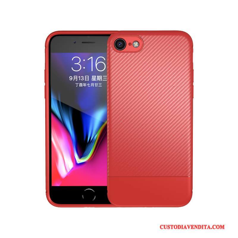 Custodia iPhone 8 Silicone Rosso Morbido, Cover iPhone 8 Nero Anti-caduta