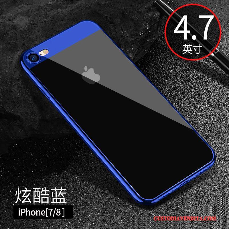 Custodia iPhone 8 Silicone Trasparente Morbido, Cover iPhone 8 Telefono Blu