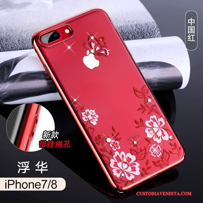 Custodia iPhone 8 Strass Ornamenti Appesi Nuovo, Cover iPhone 8 Lusso Rosso