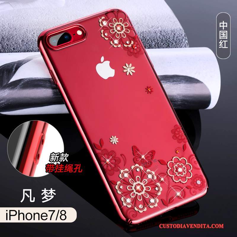 Custodia iPhone 8 Strass Ornamenti Appesi Nuovo, Cover iPhone 8 Lusso Rosso