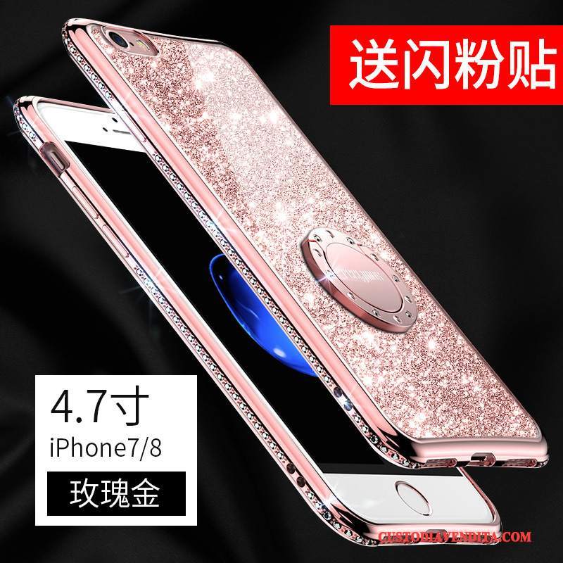 Custodia iPhone 8 Strass Oro Rosso, Cover iPhone 8 Net Red Rosa