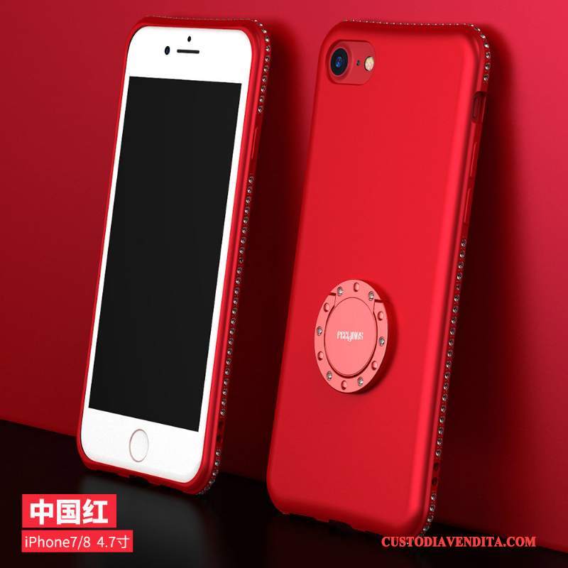 Custodia iPhone 8 Strass Telefono Supporto, Cover iPhone 8 Silicone Net Red Porpora