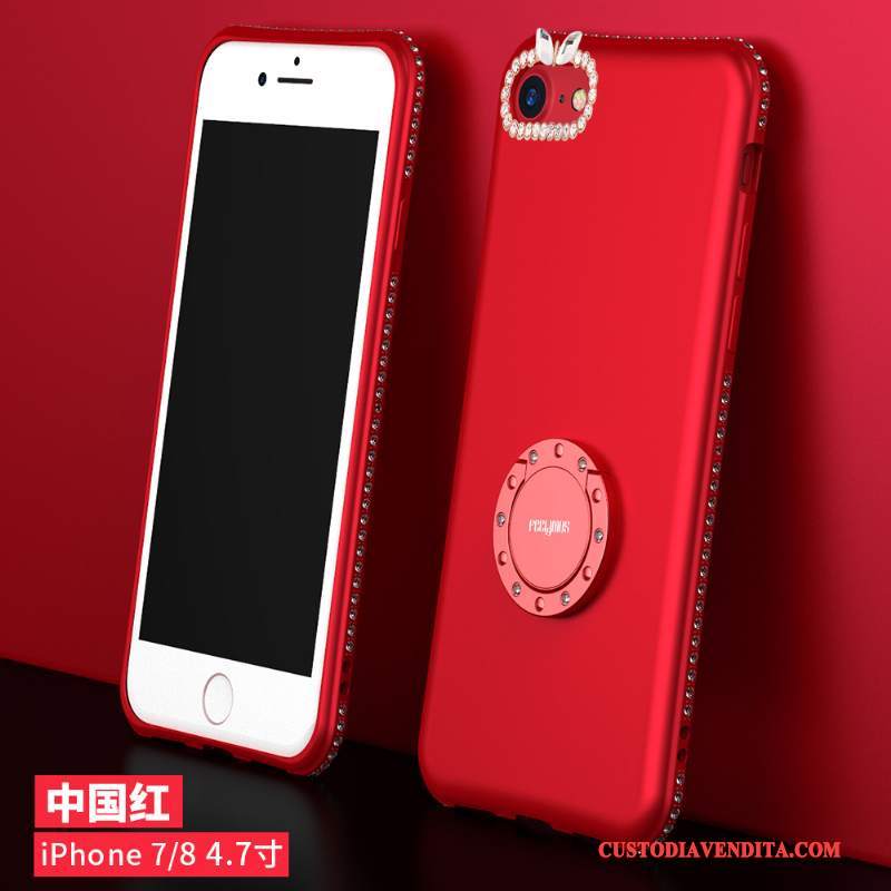 Custodia iPhone 8 Strass Telefono Supporto, Cover iPhone 8 Silicone Net Red Porpora