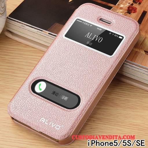 Custodia iPhone Se Folio Difficiletelefono, Cover iPhone Se Pelle Tendenza Rosa