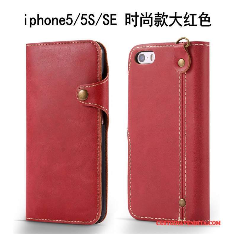 Custodia iPhone Se Pelle Ornamenti Appesi Vino Rosso, Cover iPhone Se Folio Tendenzatelefono