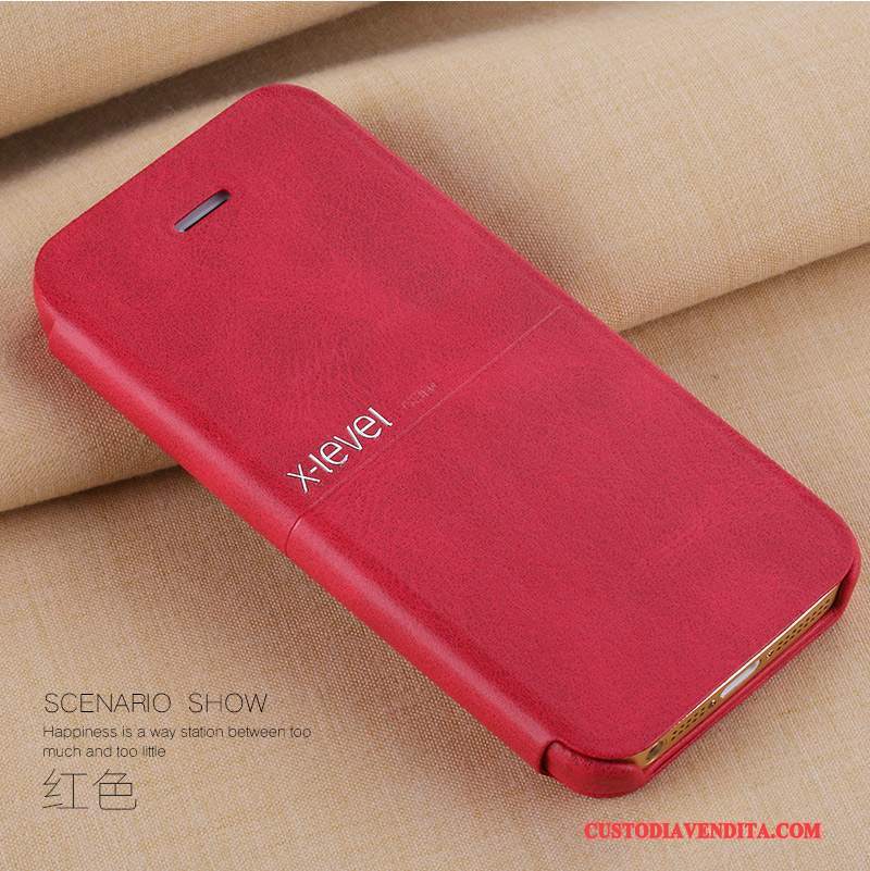 Custodia iPhone Se Pelle Rosso Nuovo, Cover iPhone Se Folio Telefono Sottile