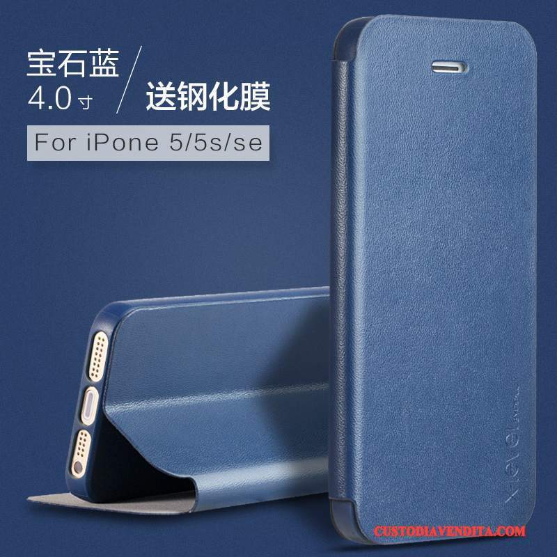 Custodia iPhone Se Protezione Telefono Anti-caduta, Cover iPhone Se Folio Blu Tutto Incluso