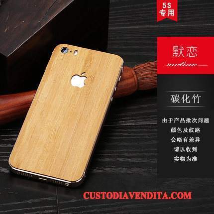 Custodia iPhone Se Protezione Telefono Telaio, Cover iPhone Se Colore Legno Metallo