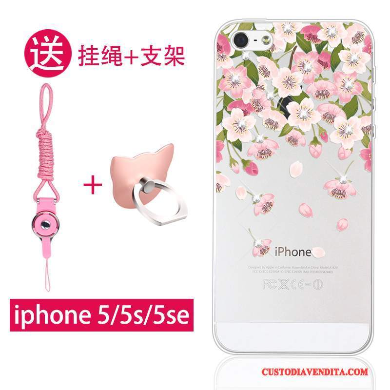 Custodia iPhone Se Strass Ornamenti Appesi Di Personalità, Cover iPhone Se Goffratura Rosa Anti-caduta