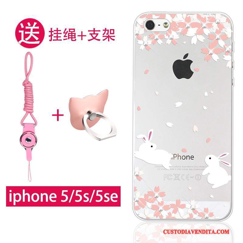 Custodia iPhone Se Strass Ornamenti Appesi Di Personalità, Cover iPhone Se Goffratura Rosa Anti-caduta