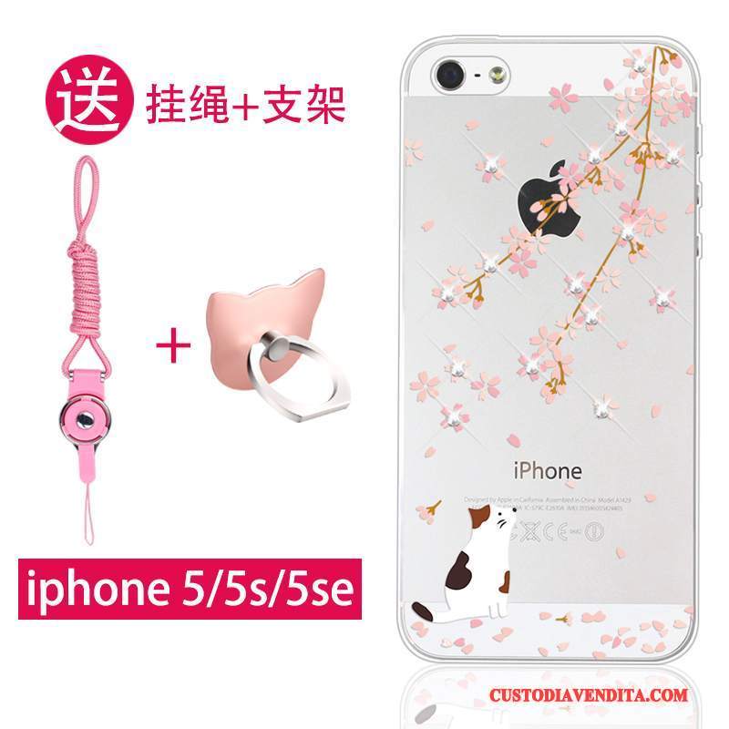 Custodia iPhone Se Strass Ornamenti Appesi Di Personalità, Cover iPhone Se Goffratura Rosa Anti-caduta