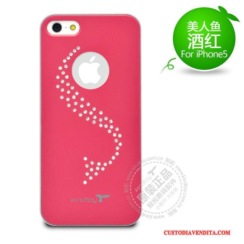 Custodia iPhone Se Strass Rosa Rosso, Cover iPhone Se Moda Telefono