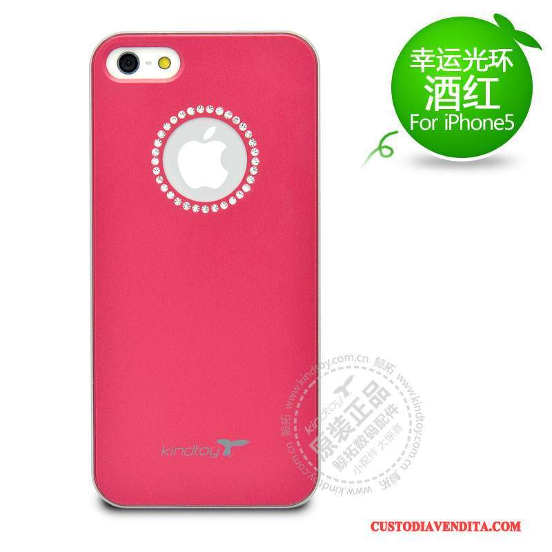 Custodia iPhone Se Strass Rosa Rosso, Cover iPhone Se Moda Telefono