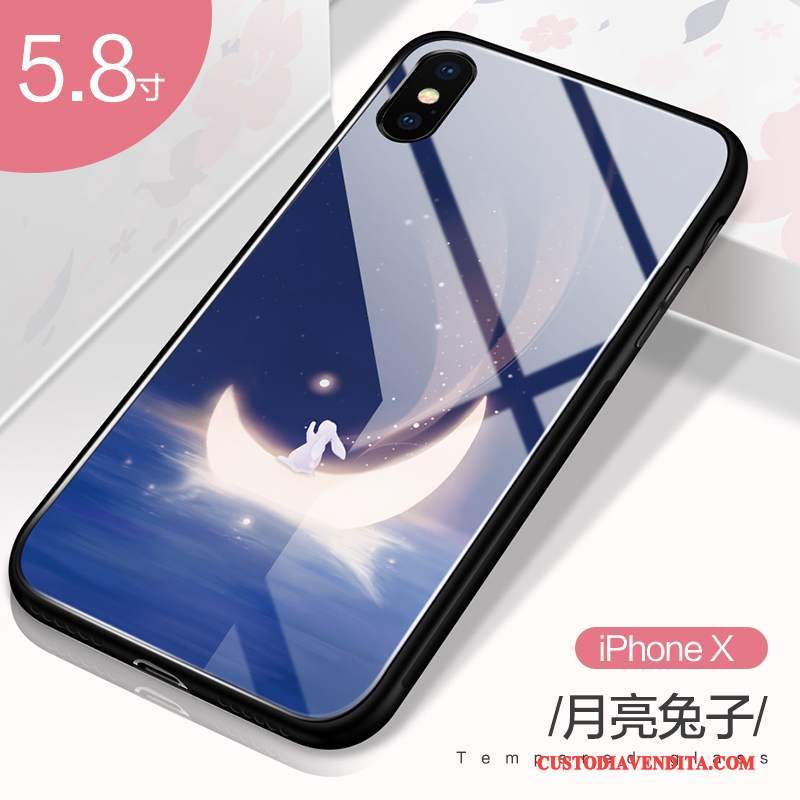 Custodia iPhone X Cartone Animato Nuovo Bello, Cover iPhone X Protezione Vetro Nero