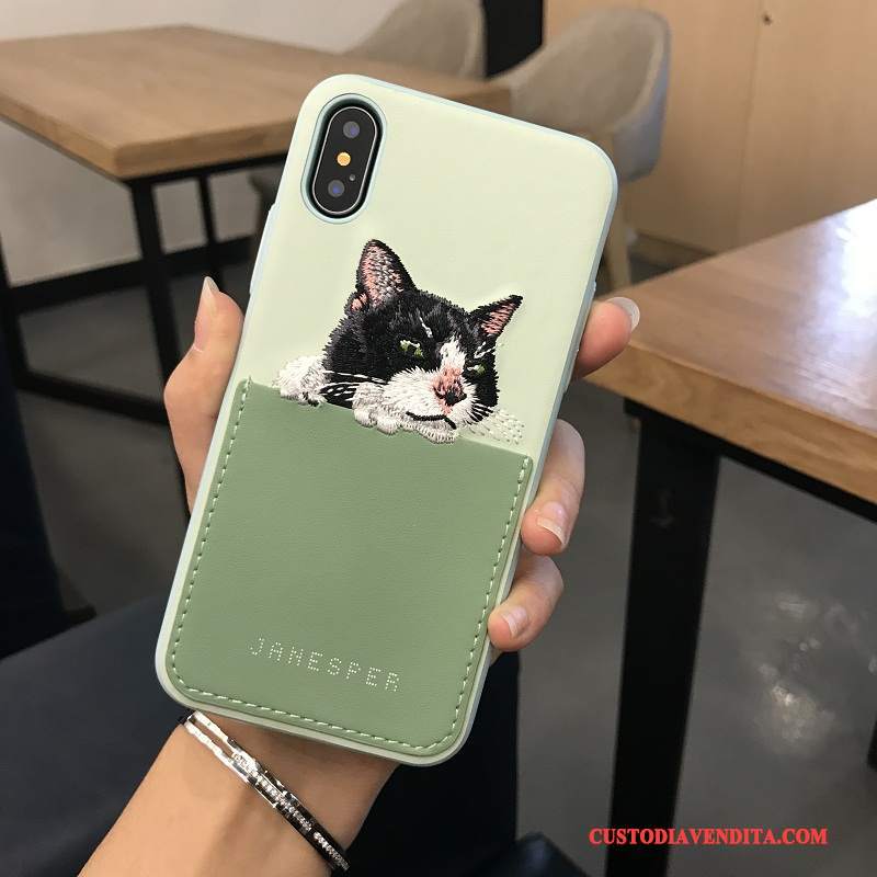 Custodia iPhone X Cartone Animato Telefono Ricamo, Cover iPhone X Pelle Gattino Qualità