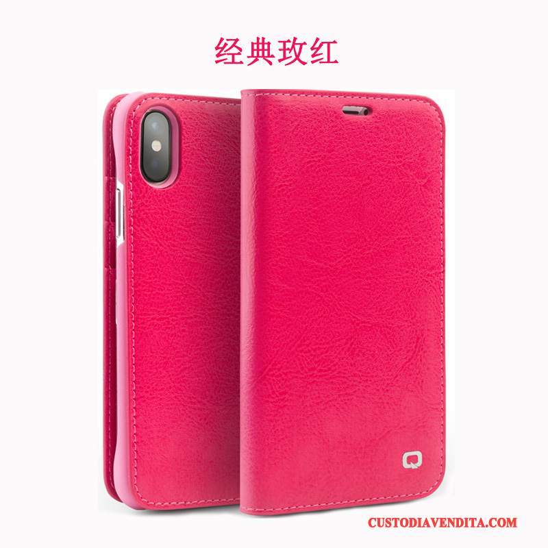 Custodia iPhone X Folio Rossotelefono, Cover iPhone X Pelle Anti-caduta