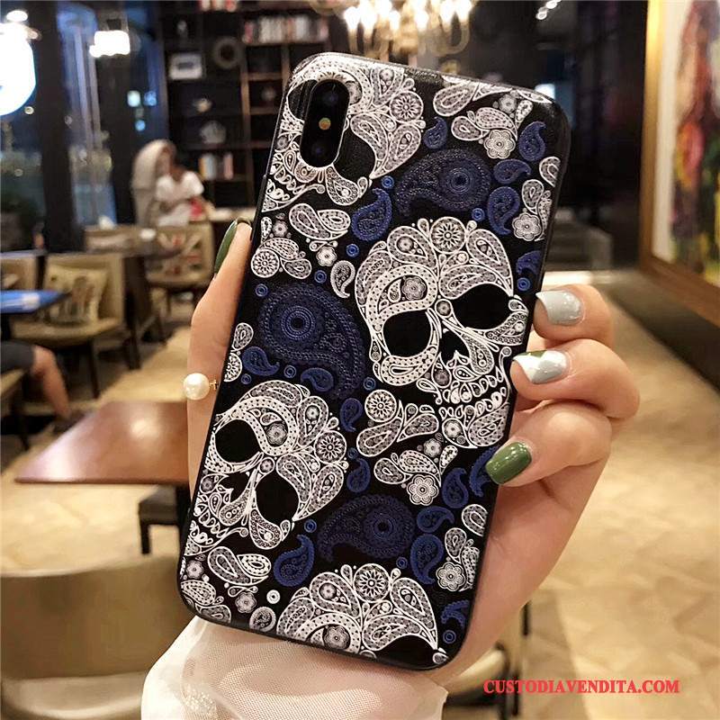 Custodia iPhone X Goffratura Blu Scuro Arte, Cover iPhone X Tendenzatelefono