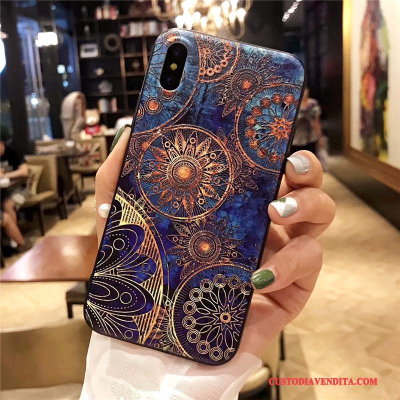 Custodia iPhone X Goffratura Blu Scuro Arte, Cover iPhone X Tendenzatelefono