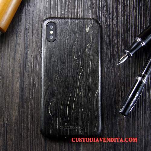 Custodia iPhone X Legno Massello Anti-caduta Cachi, Cover iPhone X Protezione Legno Marchio Di Tendenza