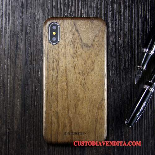 Custodia iPhone X Legno Massello Anti-caduta Cachi, Cover iPhone X Protezione Legno Marchio Di Tendenza