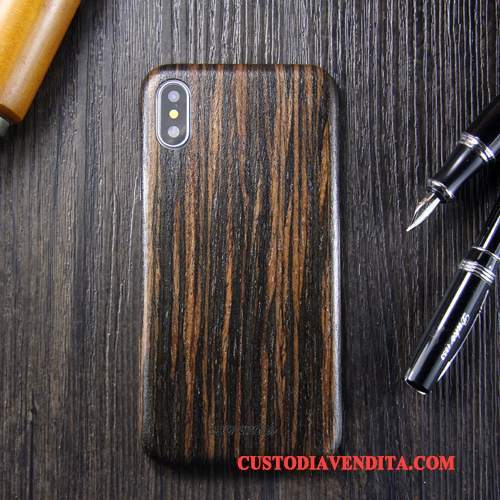 Custodia iPhone X Legno Massello Anti-caduta Cachi, Cover iPhone X Protezione Legno Marchio Di Tendenza