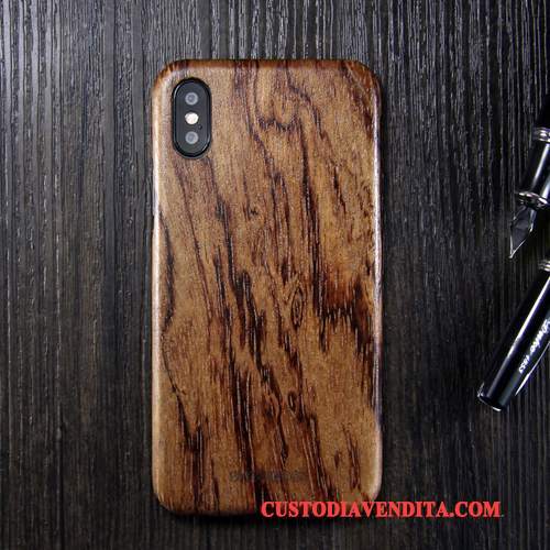 Custodia iPhone X Legno Massello Anti-caduta Cachi, Cover iPhone X Protezione Legno Marchio Di Tendenza