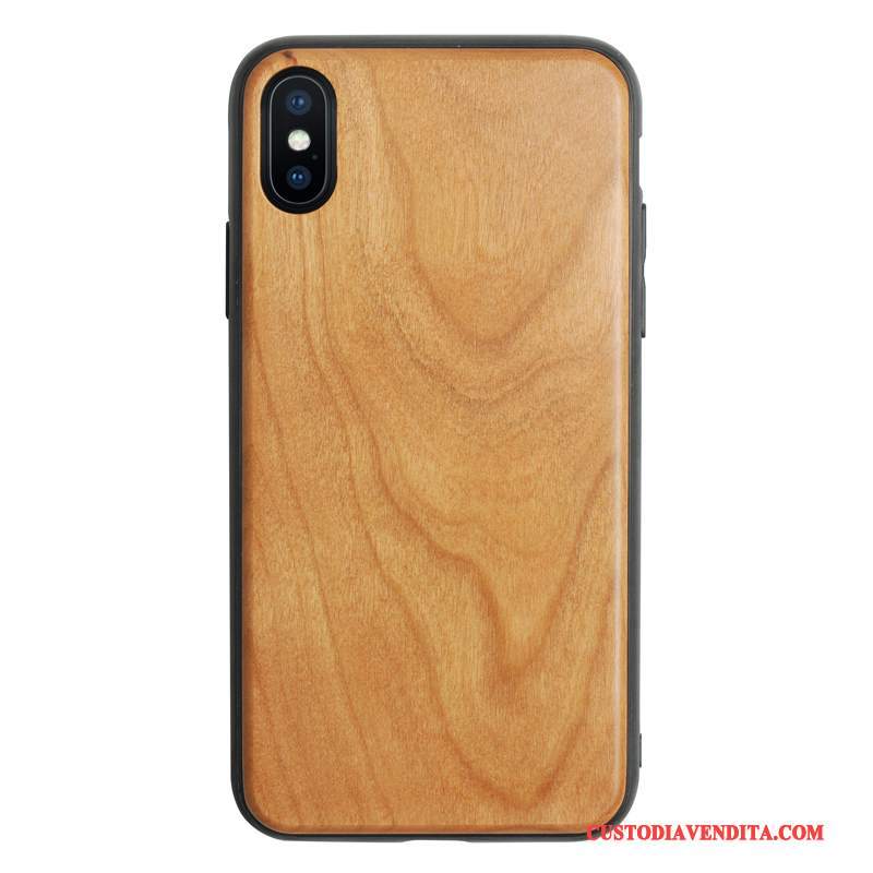 Custodia iPhone X Legno Massello Pu Legno, Cover iPhone X Protezione Telefono Tutto Incluso