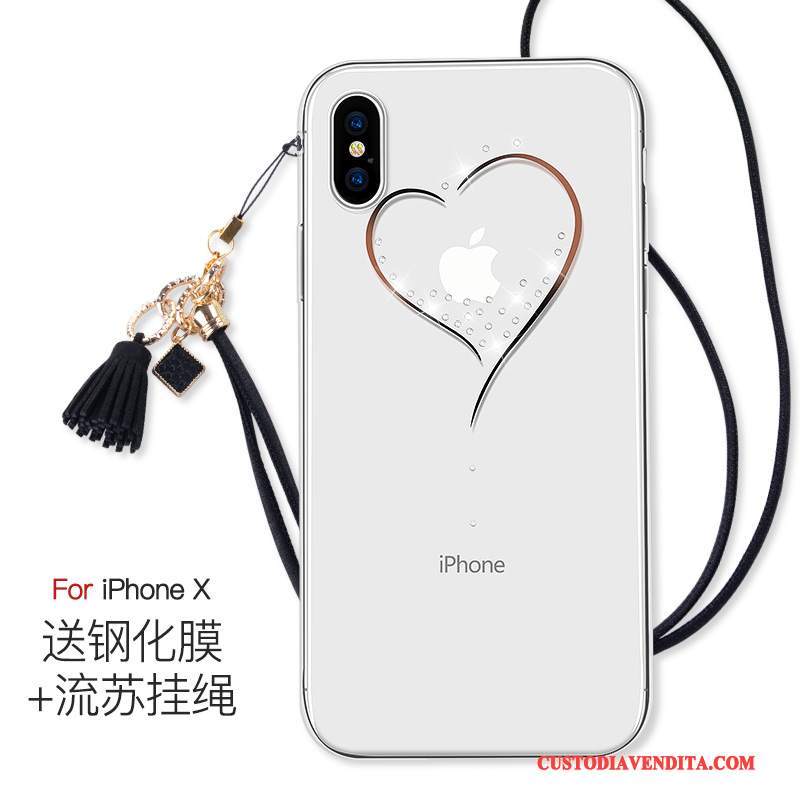 Custodia iPhone X Nuovo Ornamenti Appesi, Cover iPhone X Tutto Incluso Trasparente