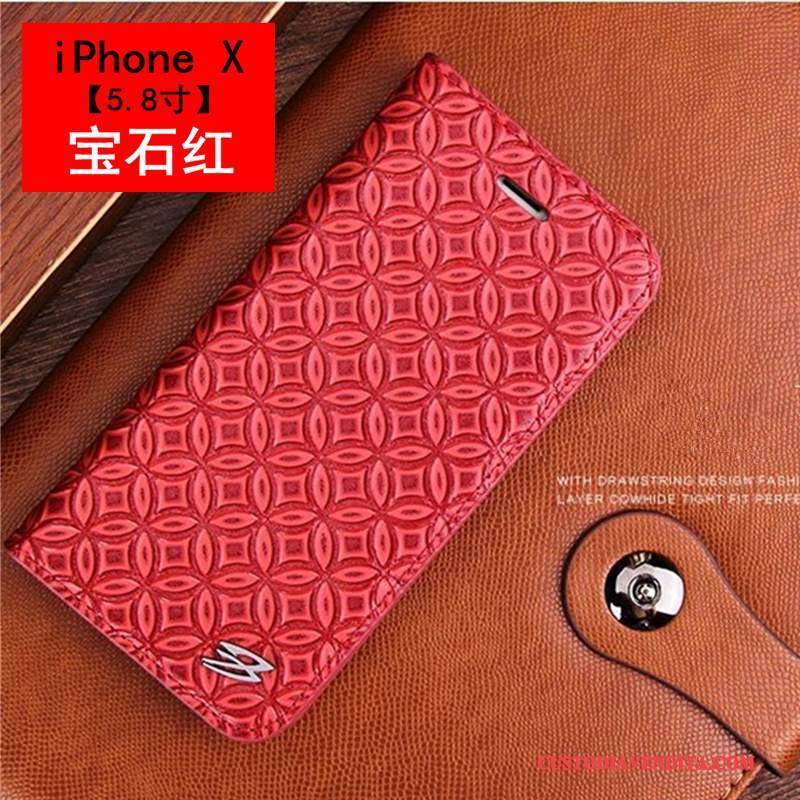 Custodia iPhone X Pelle Affari Modello Coccodrillo, Cover iPhone X Folio Mucca Lusso