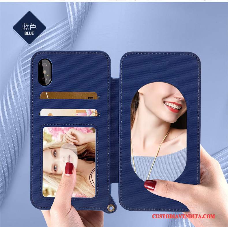 Custodia iPhone X Pelle Blu Carta, Cover iPhone X Silicone Ornamenti Appesi Nuovo