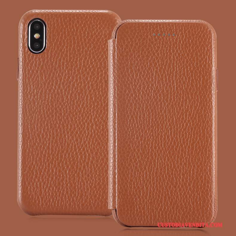 Custodia iPhone X Pelle Carta Rosso, Cover iPhone X Protezione Telefono Dormienza