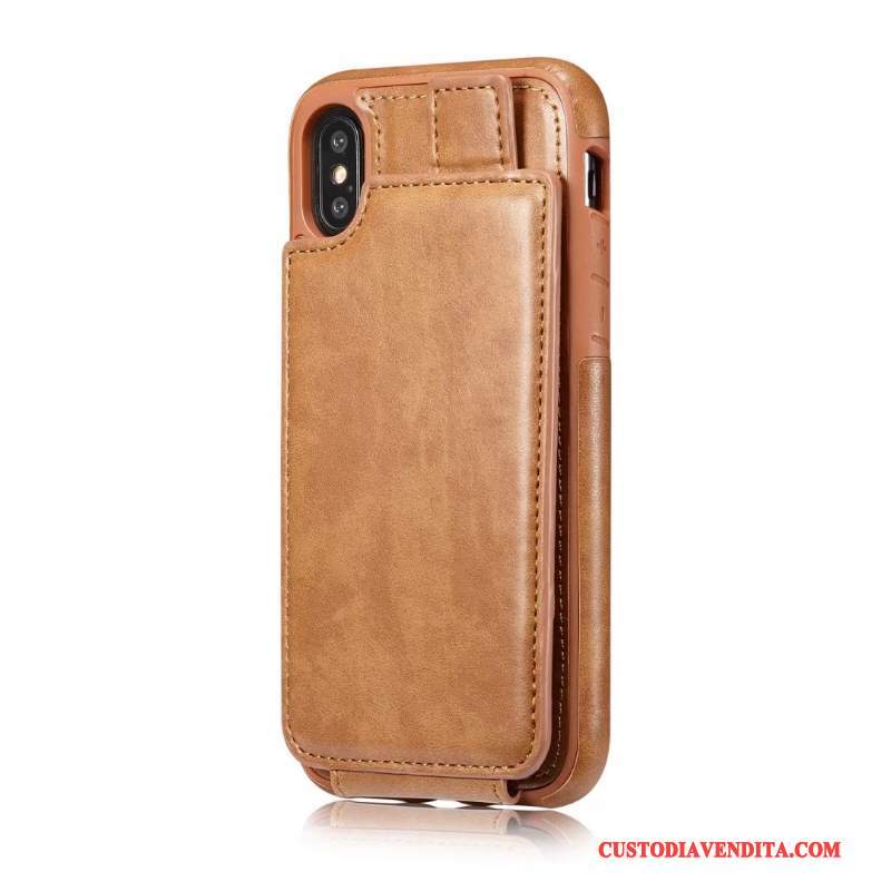 Custodia iPhone X Pelle Cartatelefono, Cover iPhone X Portafoglio Cachi Anti-caduta