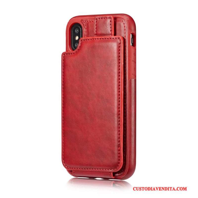 Custodia iPhone X Pelle Cartatelefono, Cover iPhone X Portafoglio Cachi Anti-caduta