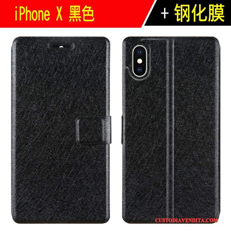 Custodia iPhone X Pelle Nuovo Pellicola Protettiva, Cover iPhone X Protezione Tempra Anti-caduta