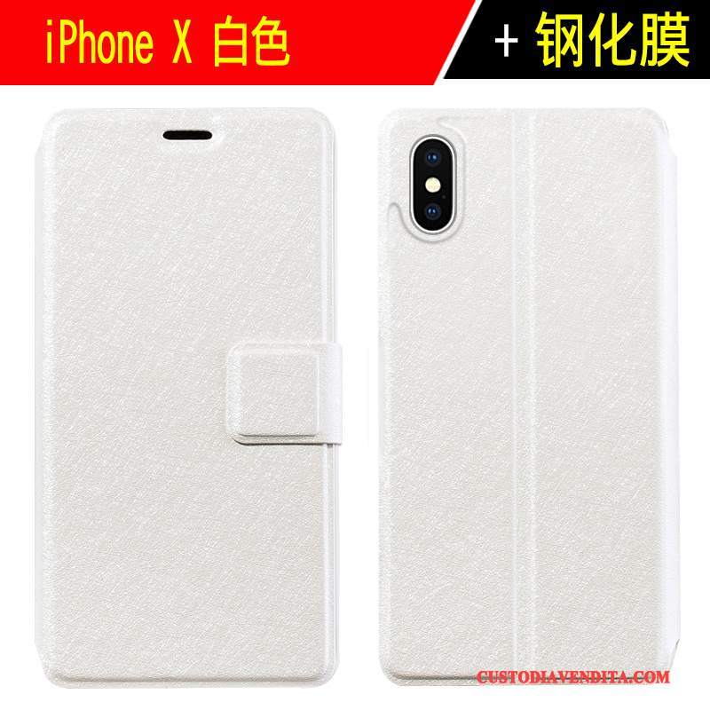 Custodia iPhone X Pelle Nuovo Pellicola Protettiva, Cover iPhone X Protezione Tempra Anti-caduta