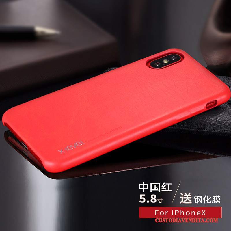 Custodia iPhone X Pelle Rosso Carta, Cover iPhone X Protezione Morbidotelefono