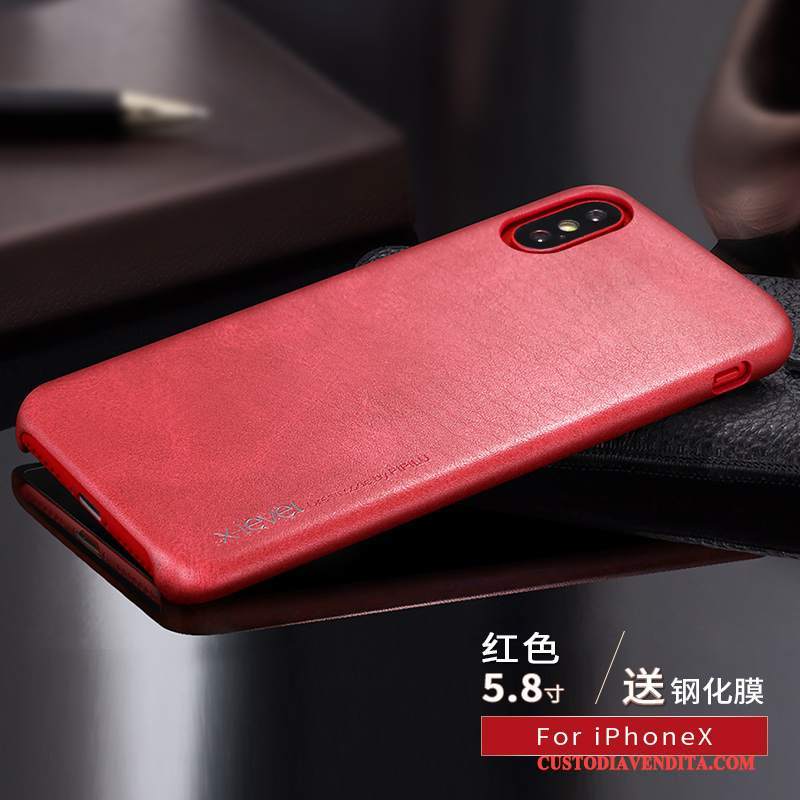 Custodia iPhone X Pelle Rosso Carta, Cover iPhone X Protezione Morbidotelefono