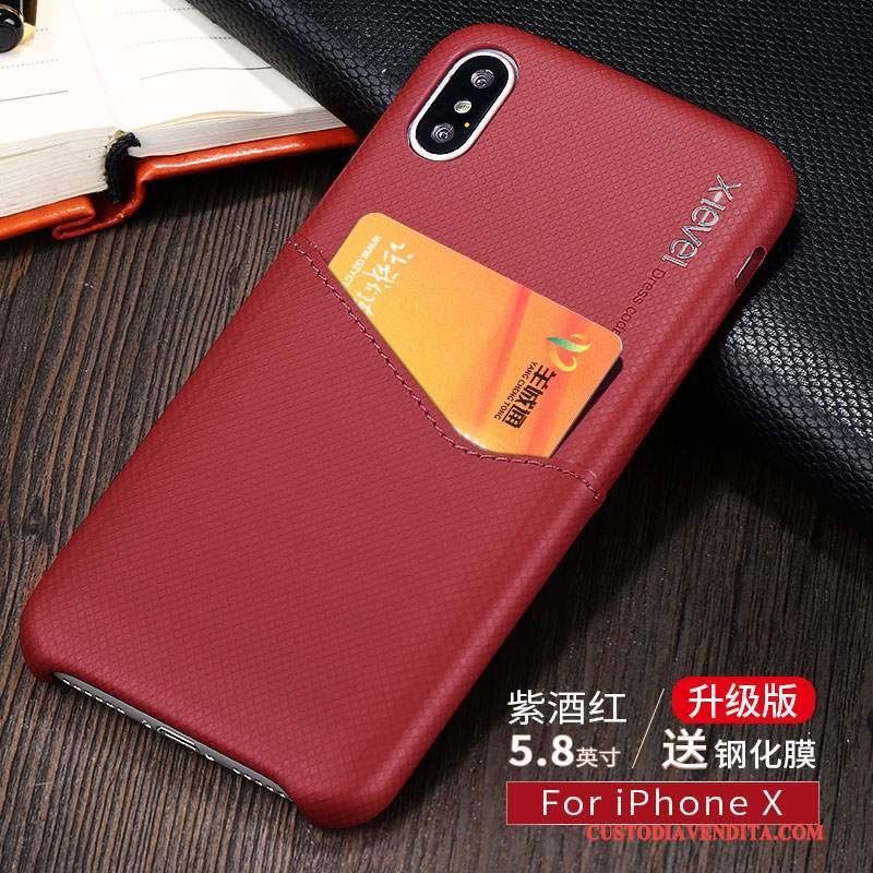 Custodia iPhone X Pelle Rosso Carta, Cover iPhone X Protezione Morbidotelefono