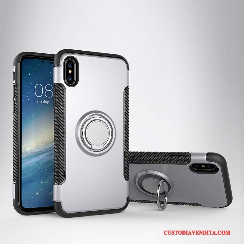 Custodia iPhone X Pelle Rosso Ring, Cover iPhone X Protezione Auto Supporto