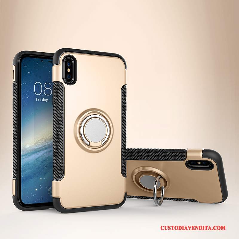 Custodia iPhone X Pelle Rosso Ring, Cover iPhone X Protezione Auto Supporto